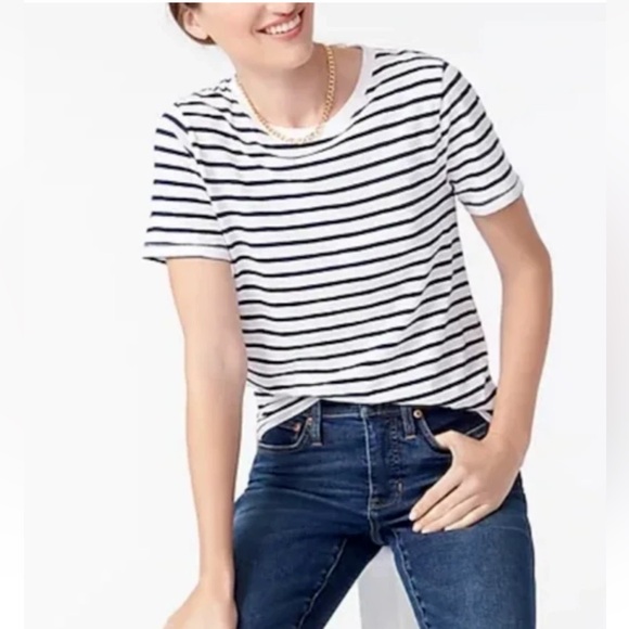 J. Crew Tops - J. Crew Vintage Jersey Classic-Fit Crewneck T-shirt Stripe Navy White XS Cotton